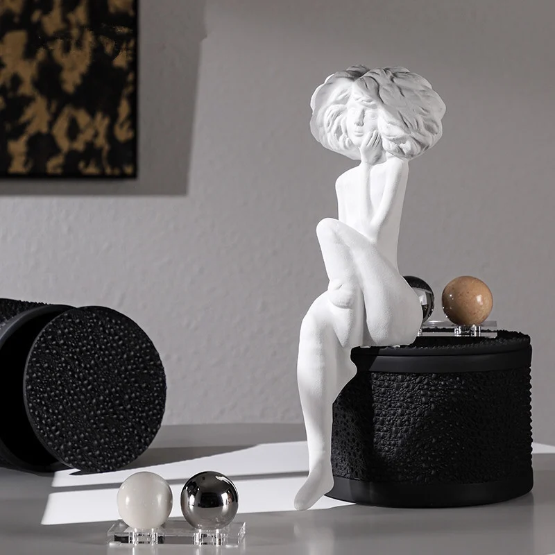 

Simple Creative White Black Resin Pensive Beauty Accessories Art Home Desktop Sculpture Crafts Study Room Figurines Decoration