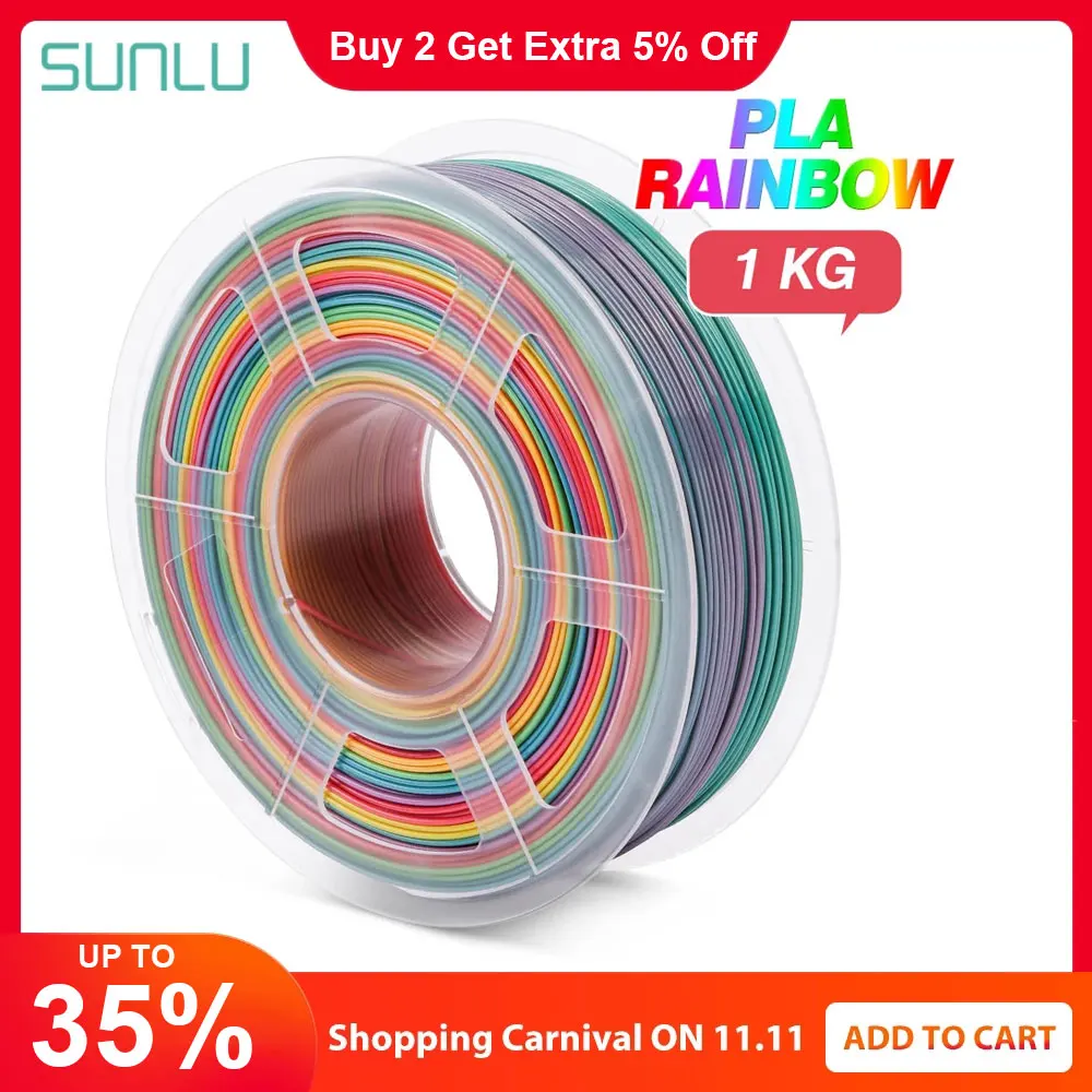 SUNLU Rainbow SILK PLA Filament 1.75mm Plastic PLA SILK 3D Printing Materials For 3d Printer New Arrivals Silk Rainbow Filament afbeelding