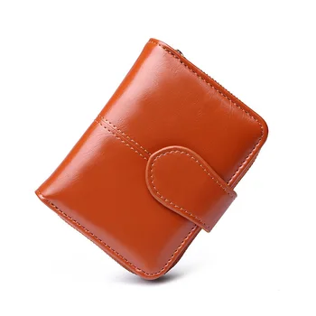 

New 2019 Women's Wallet Short Oil Wax Leather Clutch Folding Coin Purse Student Card Bag Female PU Small Wallet Large Capacity