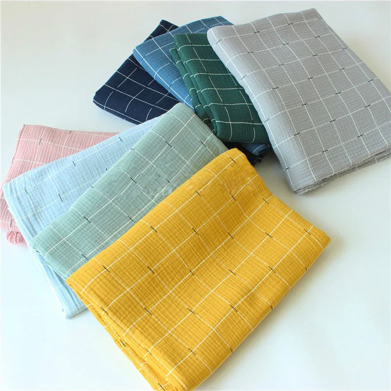

100% Pure Cotton Double Gauze Fabric Plaid Printed Breathable Natural Cotton Crepe Fabric DIY Crafts Material For Baby &Children