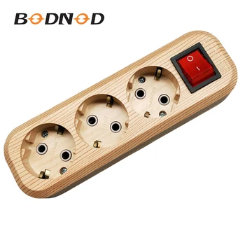 

Original EU Three Outlet Power Extension Socket Plug 250V 16A Adapter Power Strip Socket Portable Without Cable Wood Grain