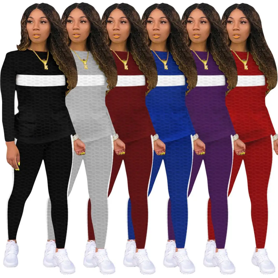 

Activewear Striped Patchwork Women's Set Sweatshirt Jogger Pants Set Tracksuit Fitness Two Piece Set Matching Outfits