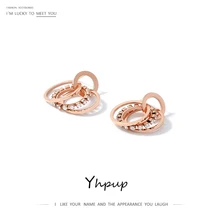 Yhpup, классические брендовые круглые Геометрические Роскошные Длинные серьги, шикарные CZ серьги из розового золота, женские серьги, Мода, женские офисные серьги