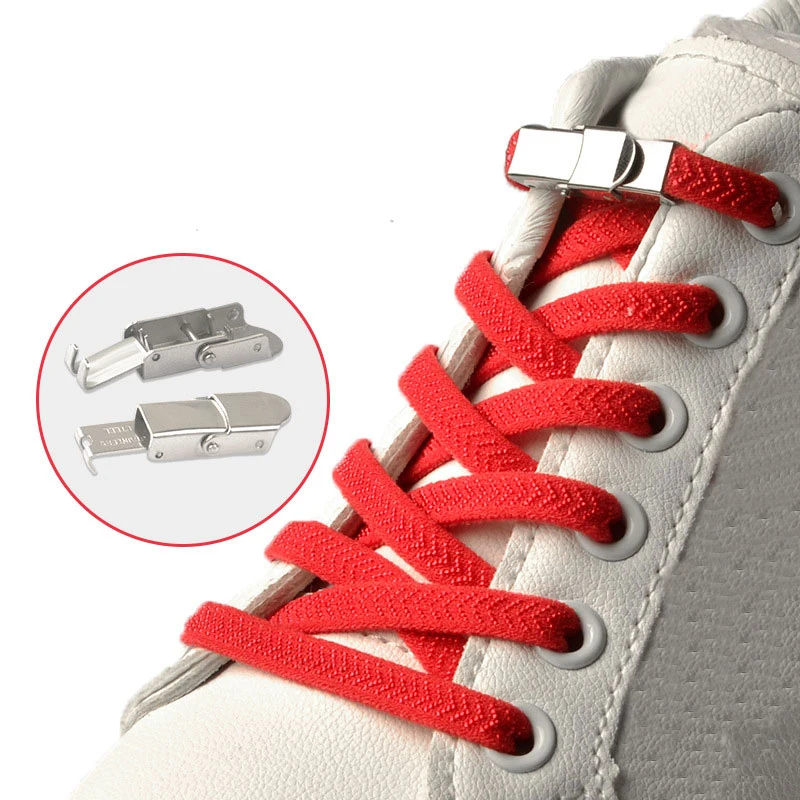 1 pair Lazy Quick Elastic Shoelaces Candy Color Flat Shoelaces No Tie Cross Buckle Lock Shoelace