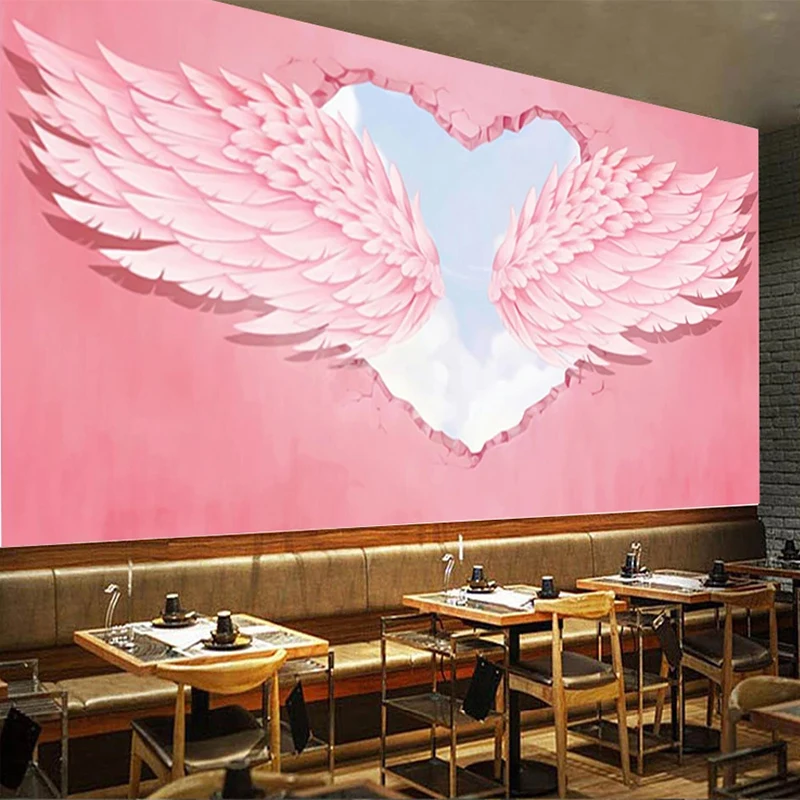 Custom Mural Wallpaper 3d Pink Love Angel Wings Wall Painting Modern  Creative Abstract Fresco Restaurant Living Room 3d Stickers - Wallpapers -  AliExpress