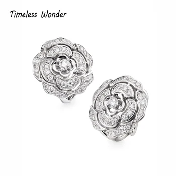 

Timeless Wonder Stunning Zirconia Camellia Stud Earrings Women Jewelry Gothic Designer Rare Top Fine Set Bride Gift Wedding 2521