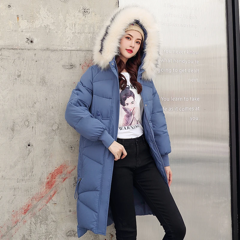 Новое поступление, зимняя куртка для женщин в Корейском стиле, с капюшоном, утепленная меховая женская верхняя одежда, парка, длинное пальто, с хлопковой подкладкой, свободная