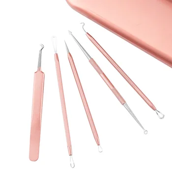 

5pcs/set Rose Gold Double Head Acne Needle Beauty Needle Cell Clip Black Head Tweezers Beauty Face Cleaning Care Tools G1218