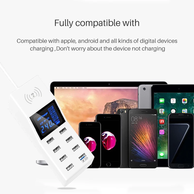 Модное умное 8A USB зарядное устройство для iphone X 7 6s Xiaomi samsung s9 huawei QC3.0 быстрое зарядное устройство беспроводной адаптер для мобильного телефона