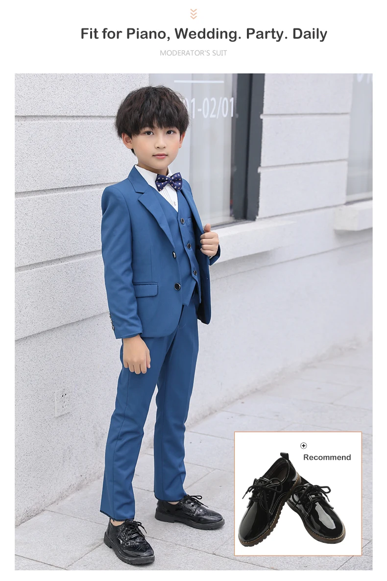 Mikarause 5 шт. синего цвета для торжественных случаев для мальчиков Однобортный, костюмы для мальчиков, смокинги на свадьбу с цветочным принтом блейзер для мальчиков Детская одежда на выход, комплект одежды