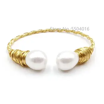 

Big Shell Pearl Bracelets Women Minimalist Geometric Pearl Cuff Opening Bracelets Bangles Bohemian Beach Jewelry Pearl Bangles