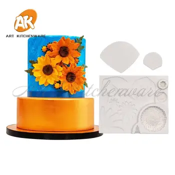 

Big Sunflower Silicone Veiner Mold Cake Decorating Fondant Impression Flower Mold Sugarcraft Cake Mold