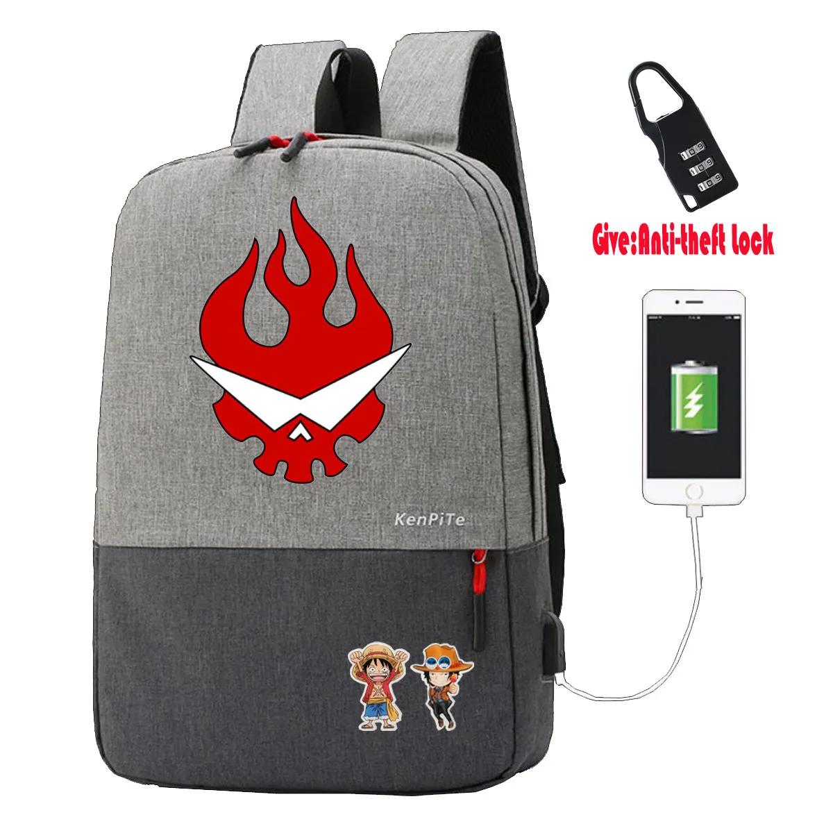 

Рюкзак с принтом в стиле аниме Tengen Toppa, школьный рюкзак для мужчин, подростков, повседневный дорожный рюкзак для ноутбука с защитой от кражи, с USB-зарядкой