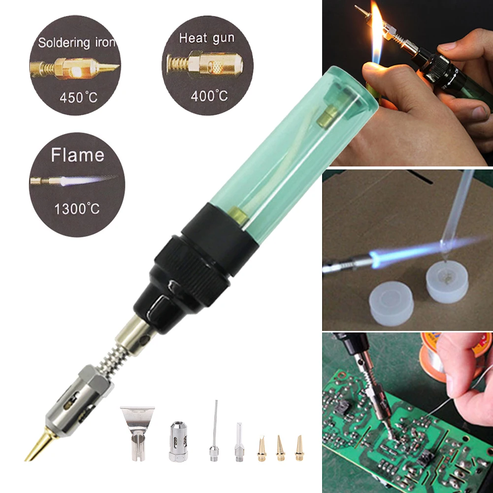 3 In 1 1300 Celsius Butane Gas Welding Soldering Irons Welding Pen Burner Blow Torch Gas Soldering Iron Cordless Butane Tip Tool 155mm green 1300 celsius butane soldering irons cordless butane tip tool welding pen burner blow torch gas soldering iron head