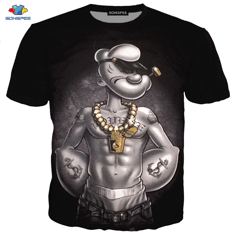 SONSPEE/3D Летняя мужская футболка для фитнеса; забавная футболка в стиле аниме Popeye; футболка с надписью «Pipe Гангстер Brother»; крутая Детская футболка с капитаном курением - Цвет: 10