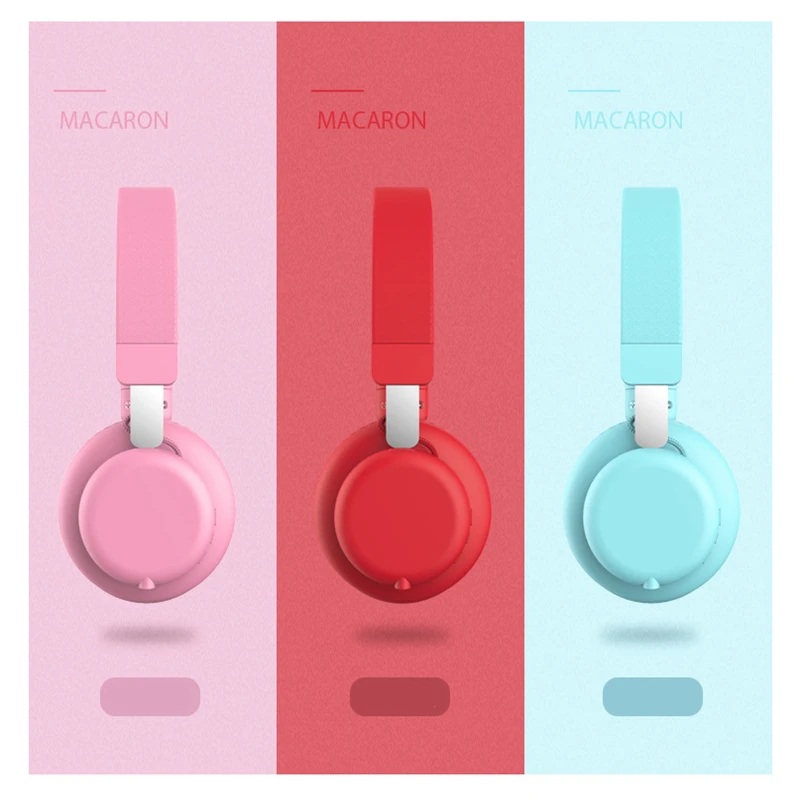 Bluetooth 5 0 Headphone Cute Pink Blue Red Color Girls Kids Stereo Music Wireless Headset With Microphone for Computer PC Phone