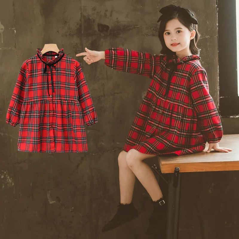

Girls Dress 2020 New Style Spring Clothing Western Style Children Big Boy Princess Spring and Autumn Red Plaid Skirt Fashion