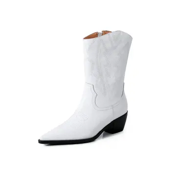 

Classic Design Party Working ankle Boots Genuine Leather Boots Shoes Woman high Heels 2020 Fashion Thick Heels Boots