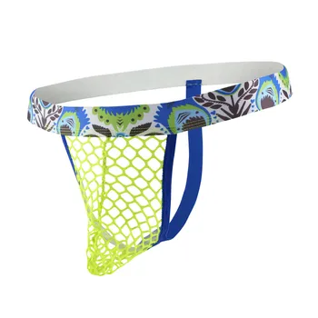 

Men's Sexy Underwear Printed Shorts Buttocks Breathable Mesh Thong Underpants Shorts Cueca Man Underpants Male Panties