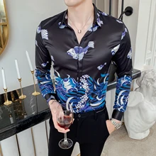 Роскошные Ropa De Hombre золото Для мужчин s повседневные рубашки с рисунком осенняя одежда с цветочным узором, рубашка нежный ветер рыбы платье с принтом рубашка Для мужчин