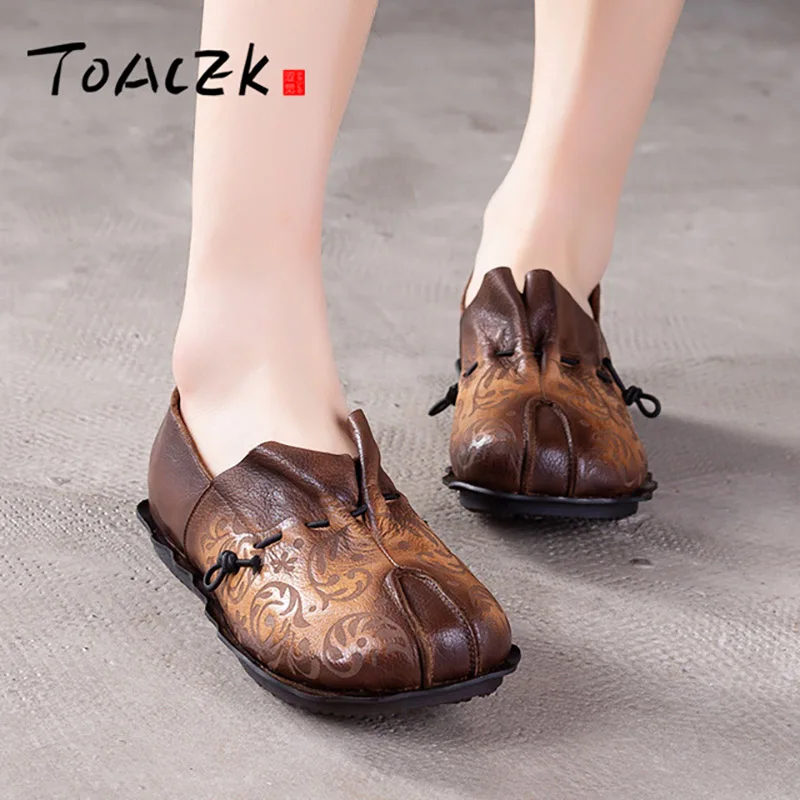 

Leather women's shoes, autumn new loose-strap single shoes, deep oral leather national flat shoes