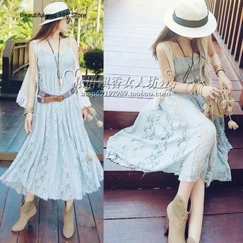 

lace Summer stitching new same dress holiday dress suspender beach skirt fairy