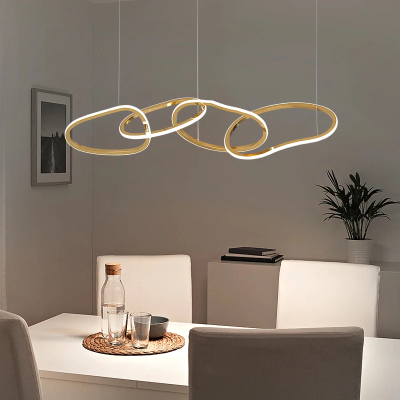 Postmodern Minimalist LED Chandelier Dining Room Office Stainless Steel Pendant Lamp Restaurant Bar Creative Rings Hanging Light