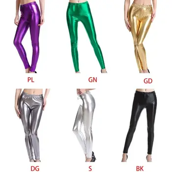 

Womens Faux Leather Leggings Liquid Wet Look Glitter Metallic Pants Club