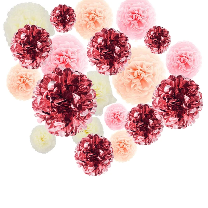 

Free ship NEW 20 poms Rose Gold Peach Pink Ivory DIY Party Garland Decoration Tissue Paper pom poms for All Events & Occasions