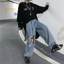 Свободные рваные прямые джинсы в стиле панк, хип-хоп, размера плюс, выше размера d, Корейская уличная одежда, Harajuku, Джинсы бойфренда, повседневные винтажные штаны