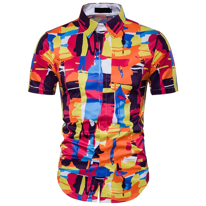 Мужская хипстерская пляжная гавайская рубашка с принтом птицы 2019 Повседневная приталенная рубашка с коротким рукавом Camisa Masculina мужская