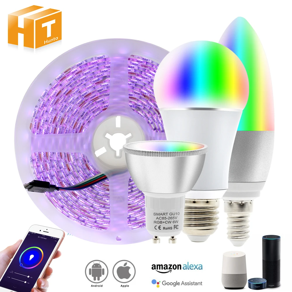 Najtaniej Tuya Smart sterowania WiFi żarówka LED RGB światła E27 E14 GU10 AC 85 265V 7W inteligentne życie kontrolę aplikacji za pomocą Amazon Alexa i Google domu.