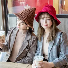 Повседневные вязаные шапки для женщин, трендовые зимние одноцветные шапки, модные теплые шерстяные шапки, универсальные уличные шляпы для рыбаков для девочек