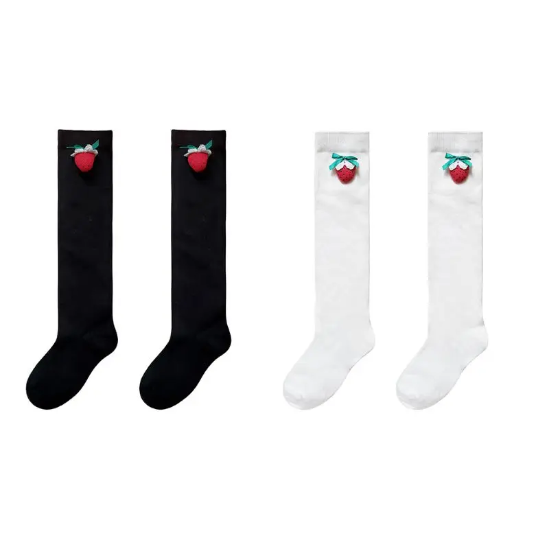 Женские студенческие Гольфы с объемным рисунком клубники и бантиком; школьные чулочно-носочные изделия; Y1AC