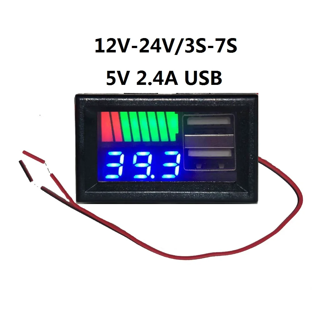 Автомобильный вольтметр с панелью USB 5в 2 4 А 12-24В индикатор емкости литиевых