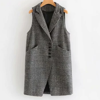 

Autumn New Plaid Vest 2019 European and American Women's Fashion Lapel Sleeveless Casual Loose Plaid Vest Jacket Wholesale