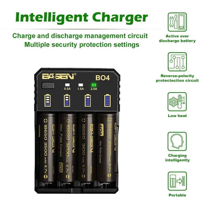 BASEN 18650 Battery Charger for 1.2V 3.7V 3.2V 18650 26650 21700 18350 AA AAA lithium NiMH battery smart charger 5V 2A plug BASEN 18650 Battery Charger for 1.2V 3.7V 3.2V 18650 26650 21700 18350 AA AAA lithium NiMH battery smart charger 5V 2A plug