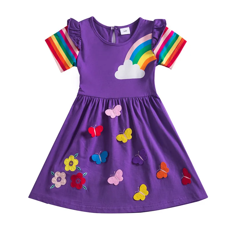 Jumping Meters Summer Butterflies Girls Birthday Dresses Rainbow Fashion Toddler Costume Party Princess Children's 3-8T Frocks