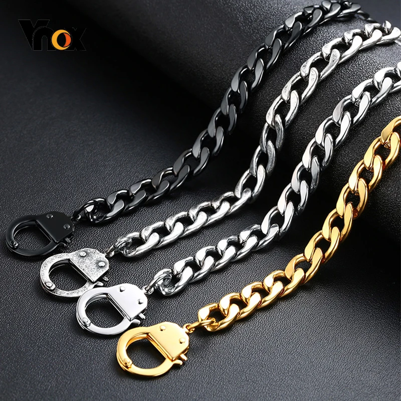 

Vnox Stylish Mens Handcuffs Choker Necklaces Black Gold and Silver Tone Stainless Steel Link Chain 24