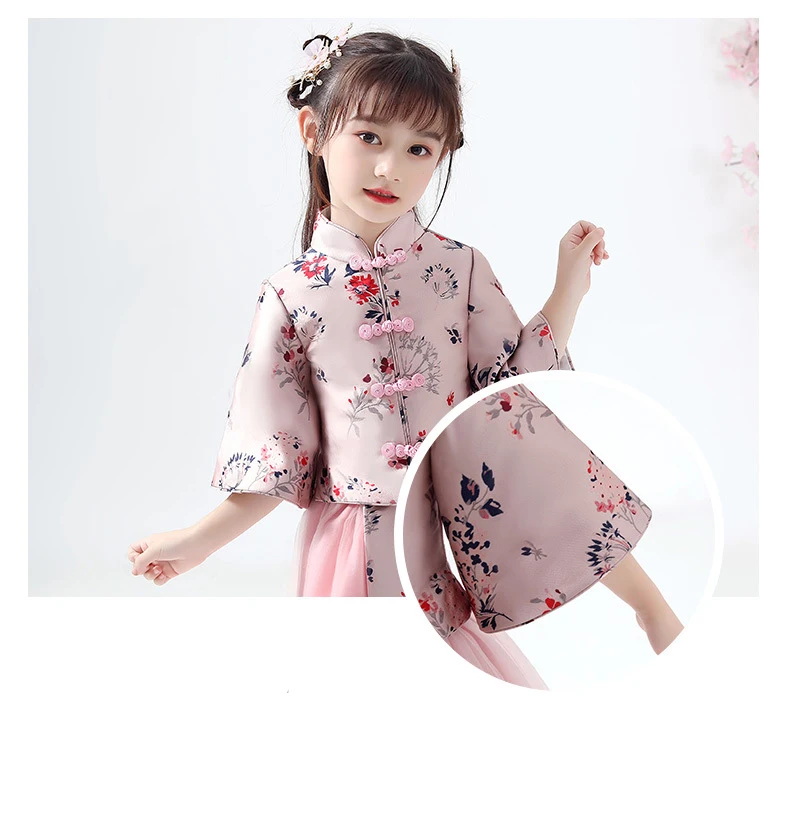 Китайский традиционный костюм в стиле Тан для девочек Hanfu/Детское платье принцессы с вышивкой, Ципао, торжественное платье детский праздничный костюм Ципао для выступлений