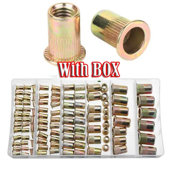 Metric M3+M4+M5+M6+M8+M10+M12 Carbon Steel Zinc Plated Rivet Nuts Flat Head Riveting Tool home improvement 120/170/220Pcs