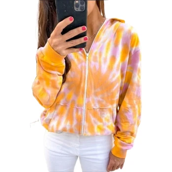 

Tie Dye Print Hooded Jacket Women Ladies Long Sleeve Coat Fashion Zipper Tops Female Spring Baseball Outwear Clothes