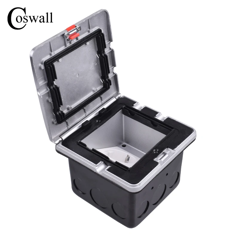 Coswall Panel de aluminio plateado IP55 toma corriente estándar impermeable 16A UE con doble puerto