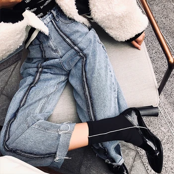 

Jeans Wide Leg Pants Female High Waist Straight Dad Pants Loose Was Thin 2020 Spring and Summer New Cuff Pants Tide Women Tide