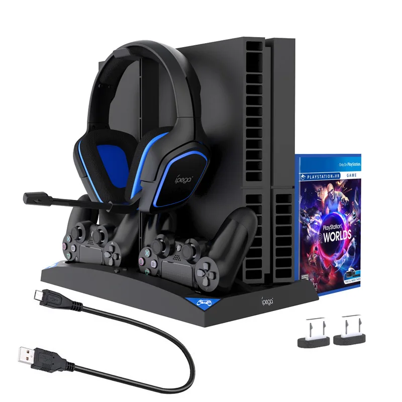 Зарядная док станция для двух контроллеров PS4/PS4 Slim/PS4 Pro подставка наушников с
