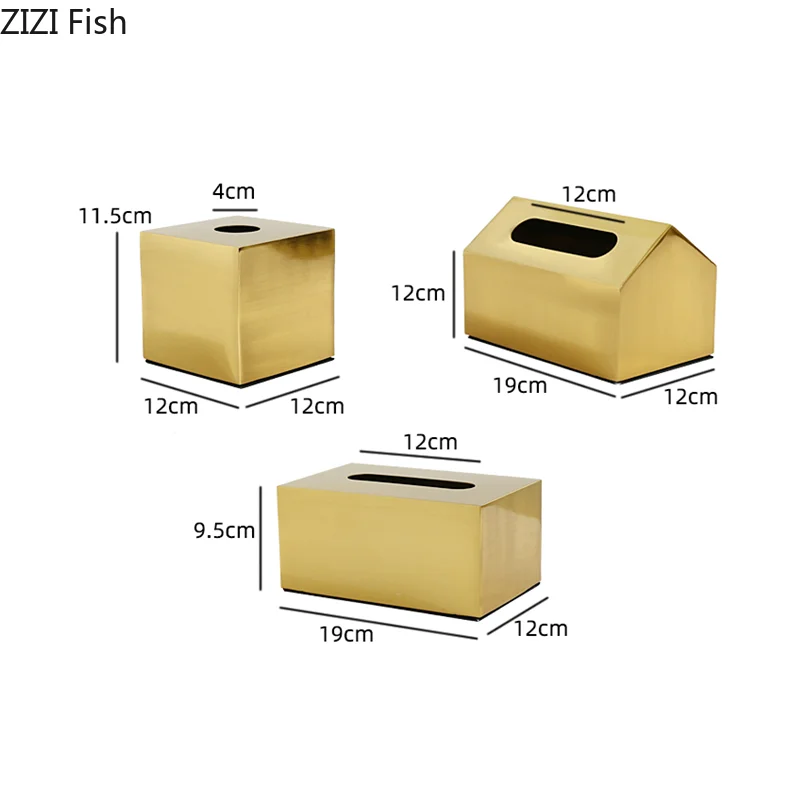Metal Tissue Box Square Golden Rectangle House Geometry Desktop Storage Organization Modern Home Decoration Accessories 5
