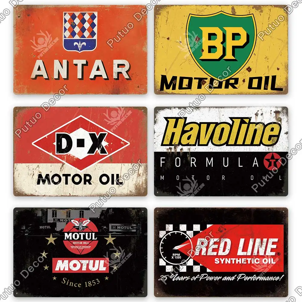 Putuo Decor Engine Oil Tin Sign Metal Sign Decorative Vintage Decor Plaque Garage Gas Station Man Cave Club Home Wall Decoration
