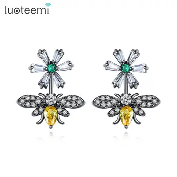 

LUOTEEMI Brand Delicated Small Bee & Flower Stud Earrings for Women Girls Party Fashion Jewelry Pendientes Christmas Gift