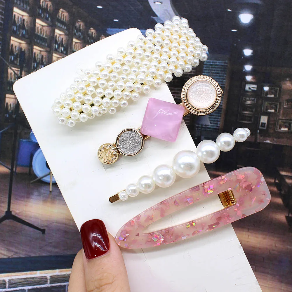 4pcs per set Ins Fashion 1 комплект женские элегантные жемчужные заколки для волос сладкий головной убор шпильки заколки аксессуары для волос из ацетатного волокна Набор для волос - Цвет: 4pcs per set