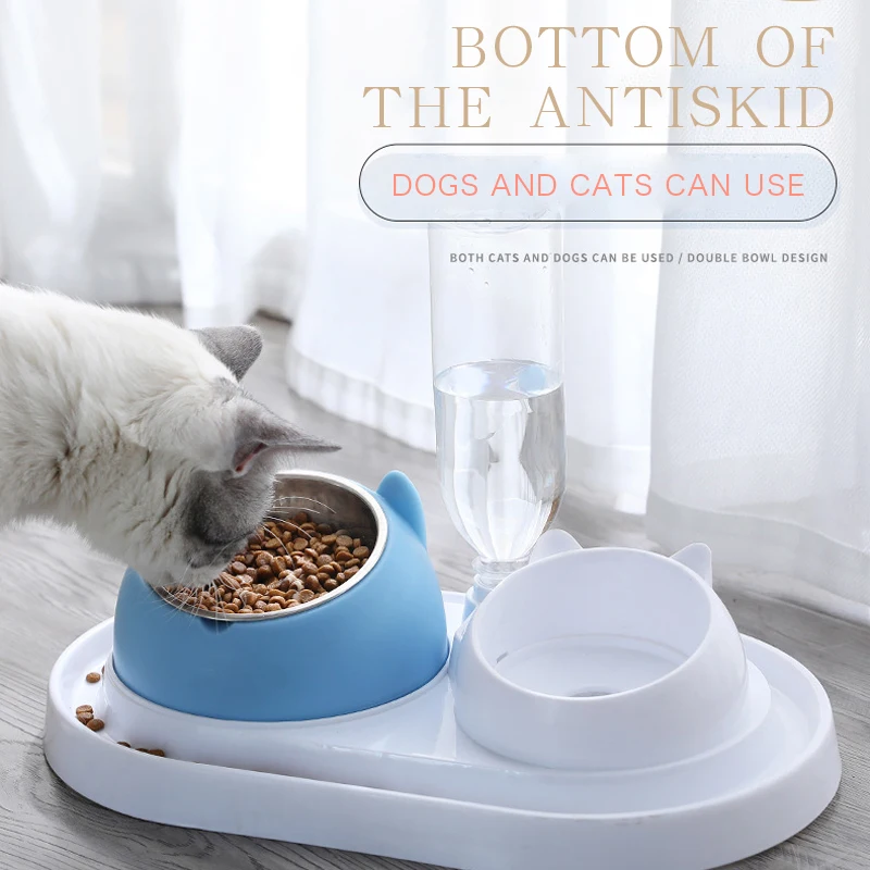 Pet Dog Cat Bowl Automatic Feeder 15 Degrees Tilted Stainless Steel Cat Bowl Pet Food Water Bowls for Cats Dogs Feeders Supplies